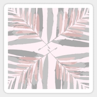 Geometric palm leaves silver pink on pale pink, leaves, tropical , fall,  TeePublic Magnet